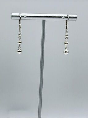 NWOT Sterling Silver Graduating Triple Ball Drop Lever-Back Earrings